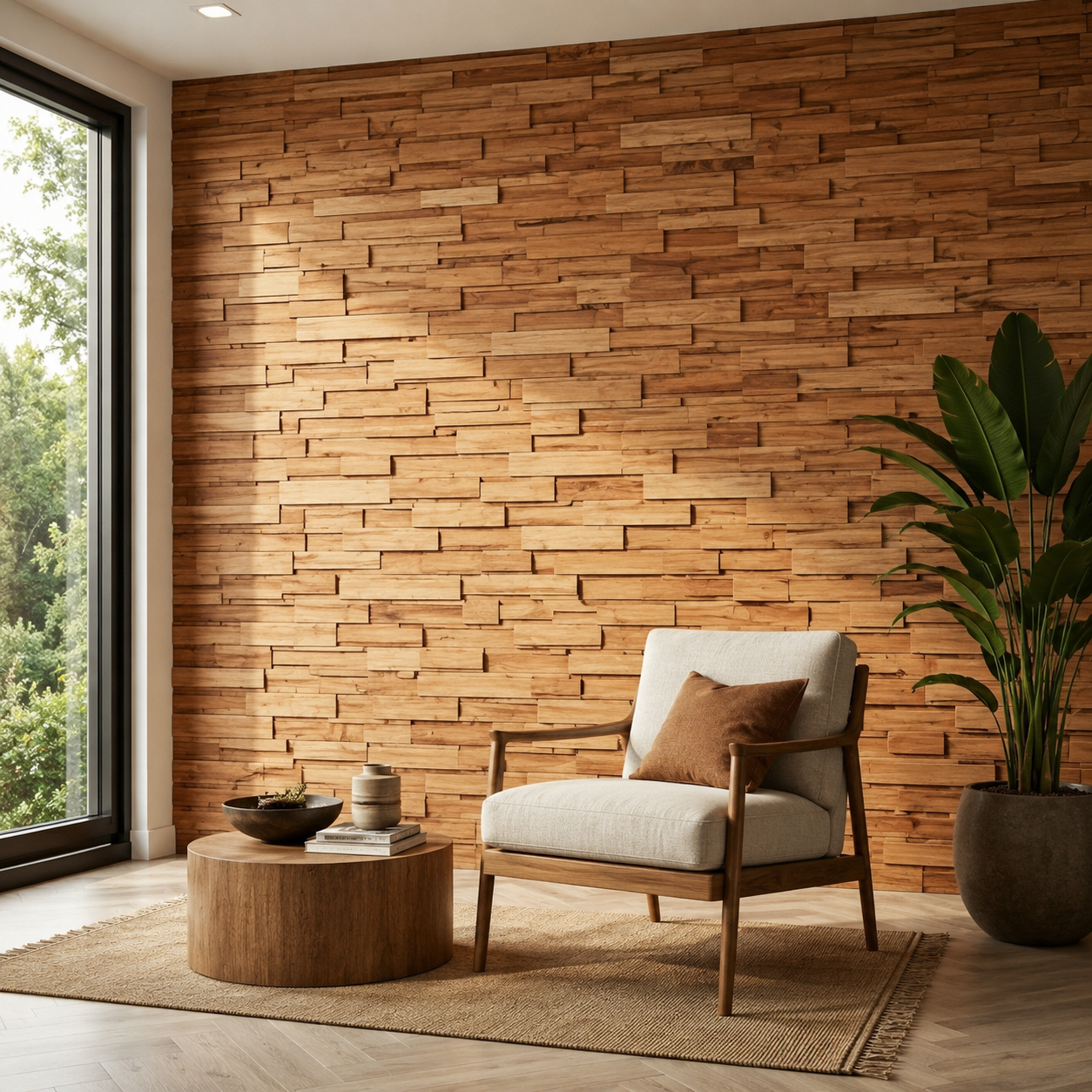 Relic 3D Teak Wood Wall Panels - 48 Pack - 12x4x0.25 - Teak | Federal Brace