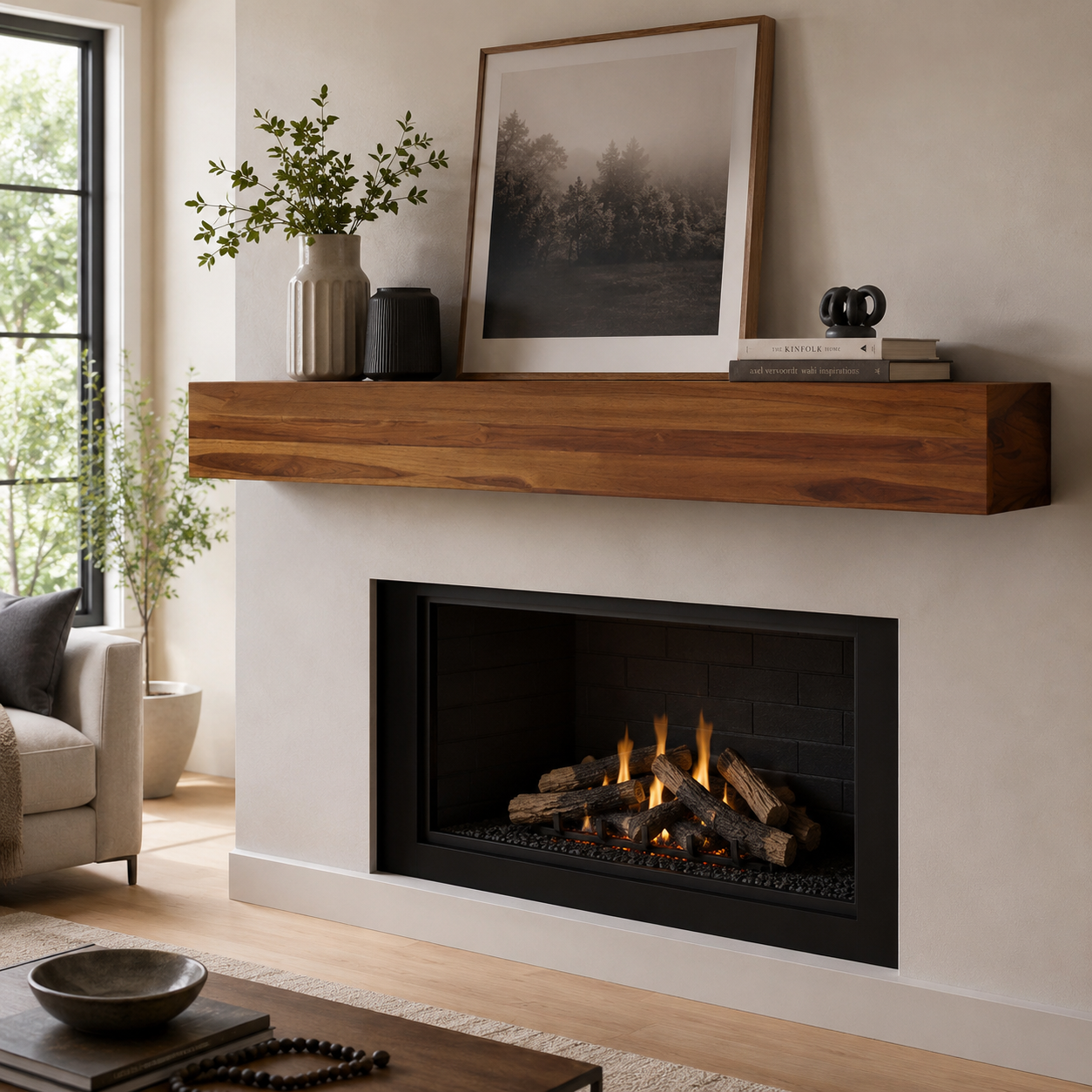 Teak Floating Fireplace Mantel Kit - 60 x 6 x 6 - Teak | Federal Brace