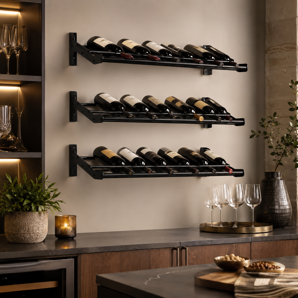 Wine Display Shelf Rack - 13.5" x 27.25" x 5" - Black | Federal Brace