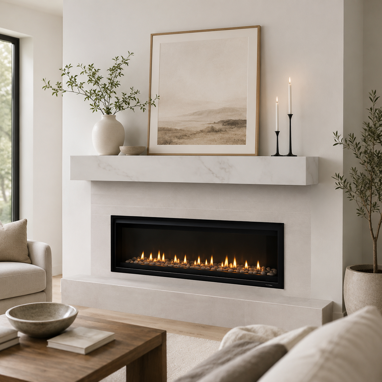 Porcelain Floating Mantel Kit - 60 x 6 x 6 - White Marbled