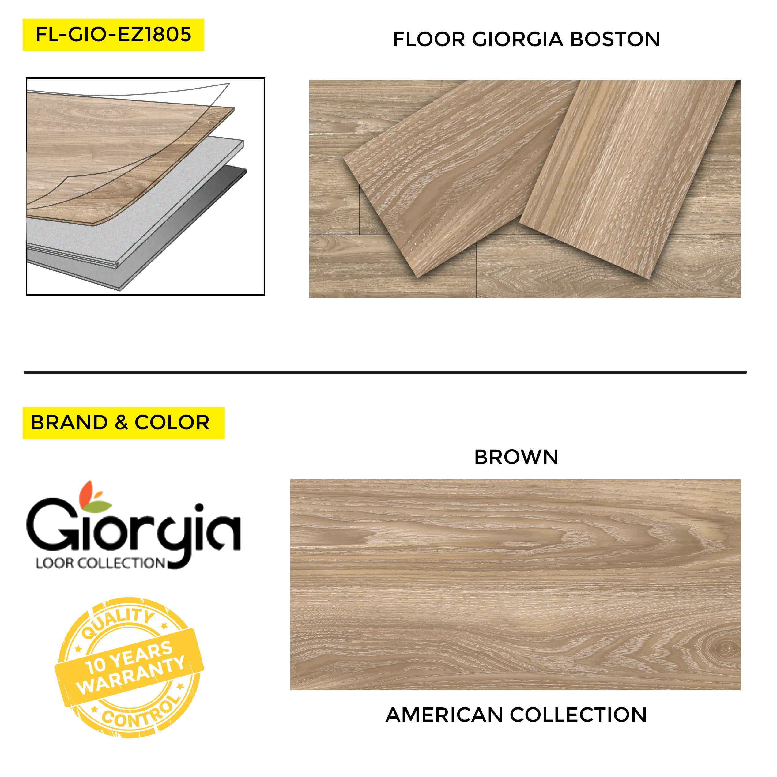 Vinyl Flooring Giorgia American Collection Boston, 7" x 48", 12 mil Wear Layer
