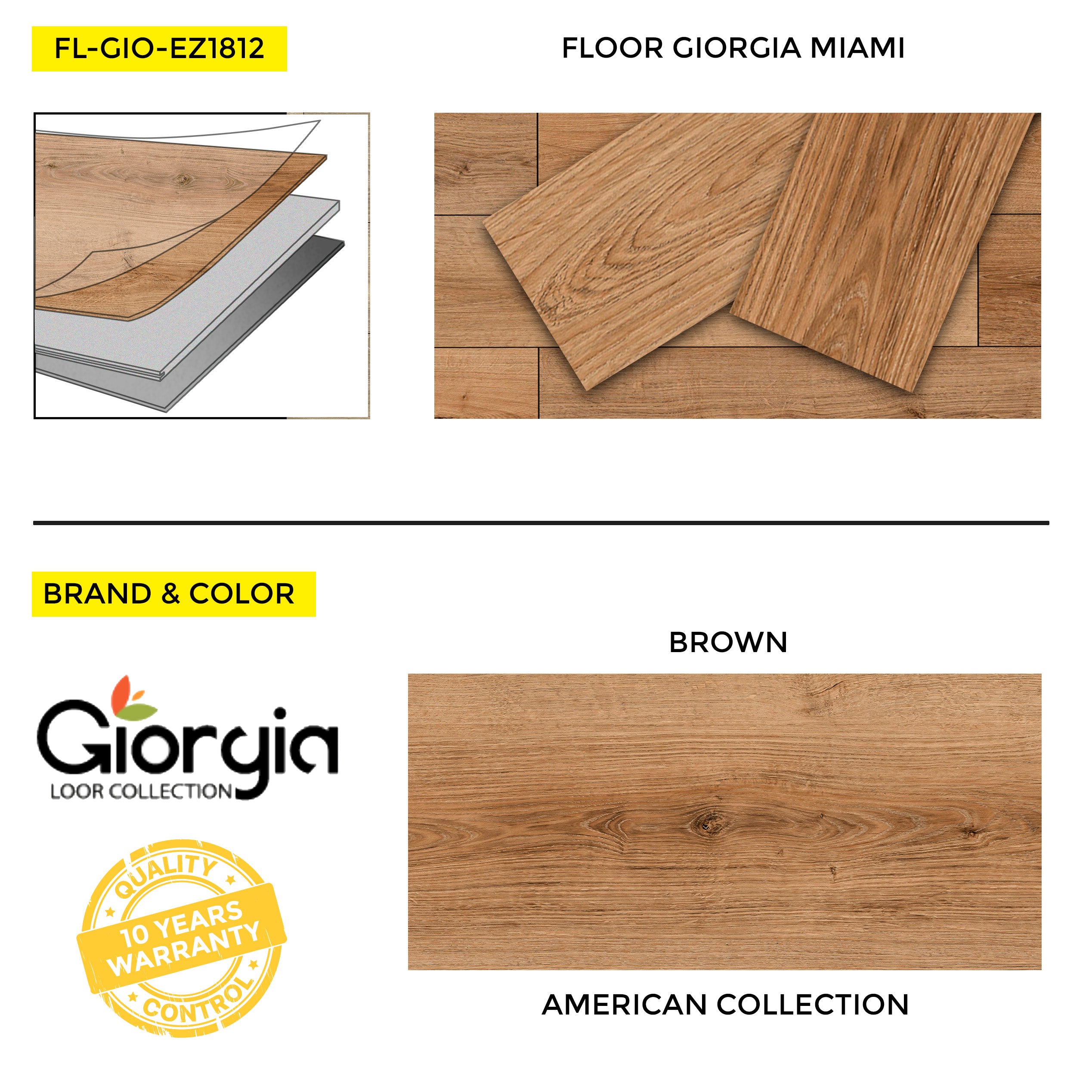Vinyl Flooring Giorgia American Collection Miami, 7" x 48", 12 mil Wear Layer