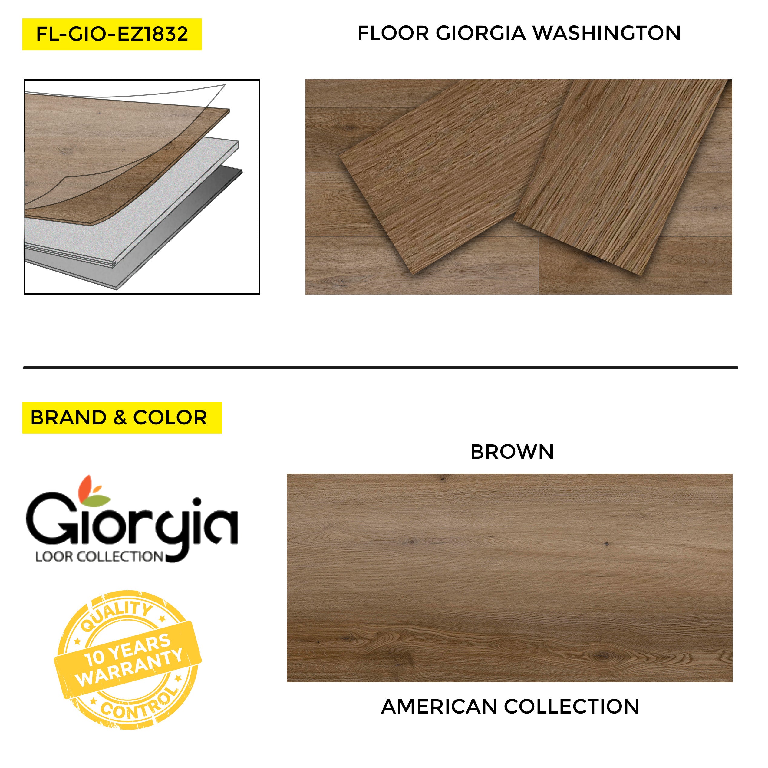 Vinyl Flooring Giorgia American Collection Washington, 7" x 48", 12 mil Wear Layer