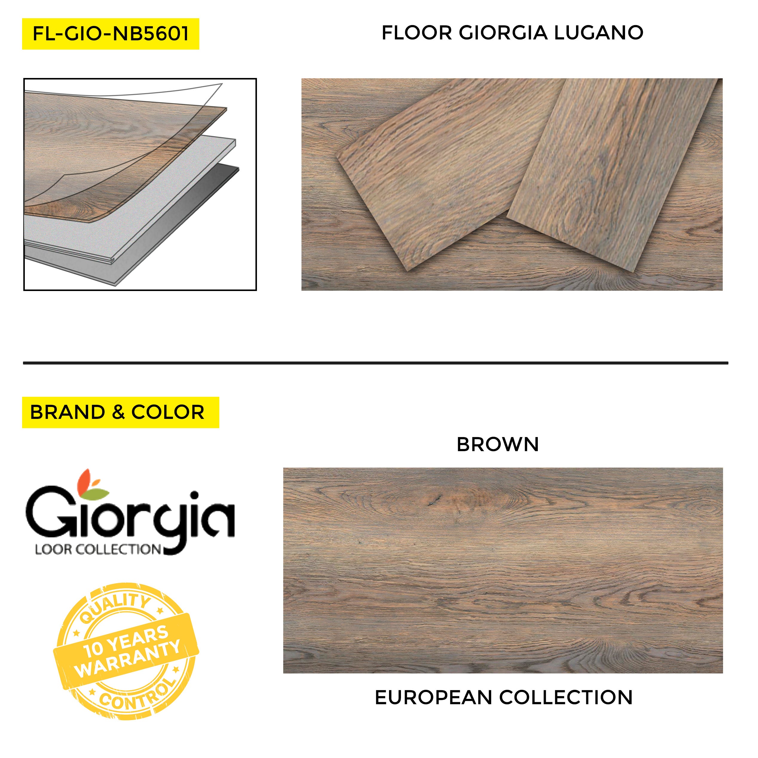 Vinyl Flooring Giorgia European Collection Lugano, 7" x 48", 20 mil Wear Layer