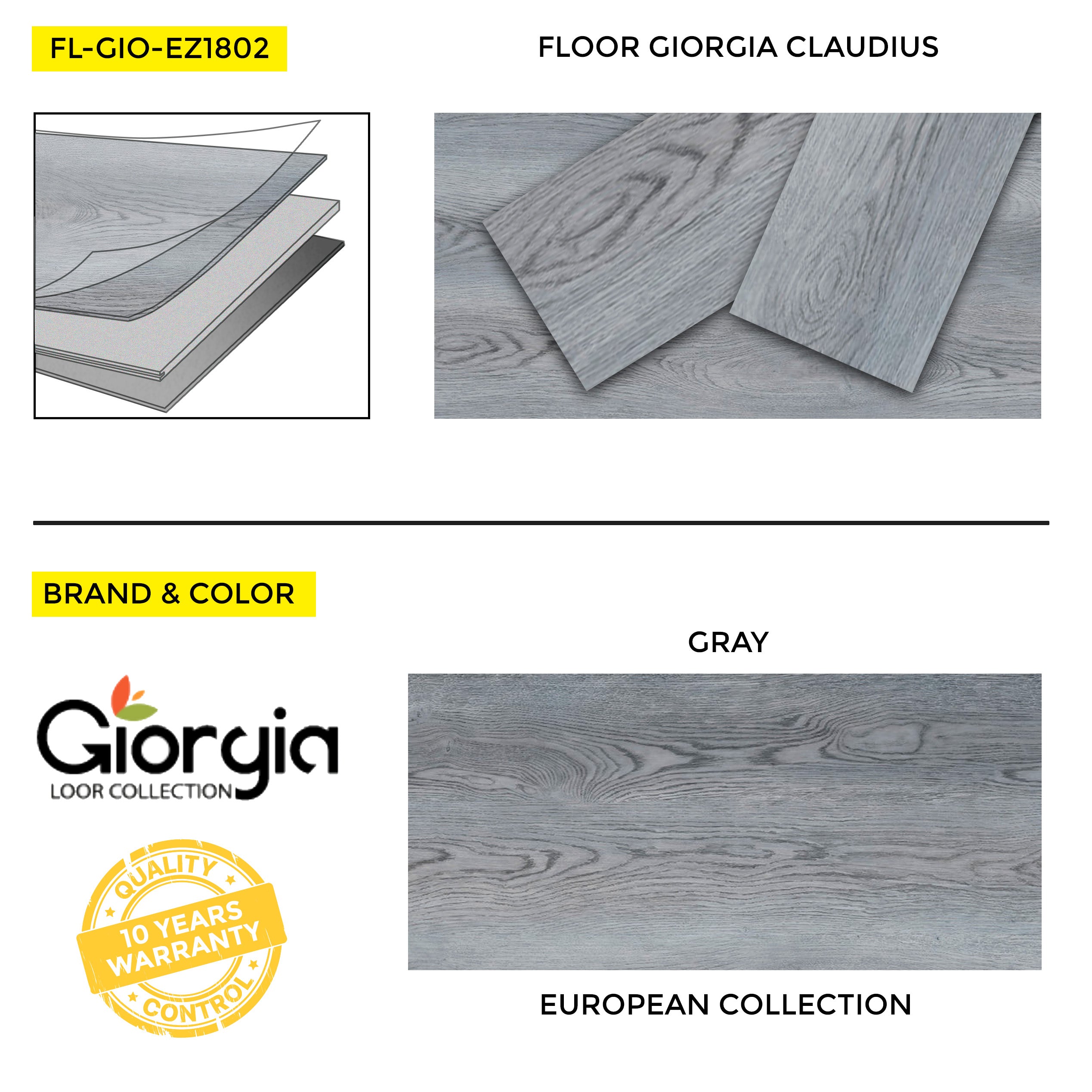 Vinyl Flooring Giorgia European Collection Claudius, 7" x 48", 20 mil Wear Layer
