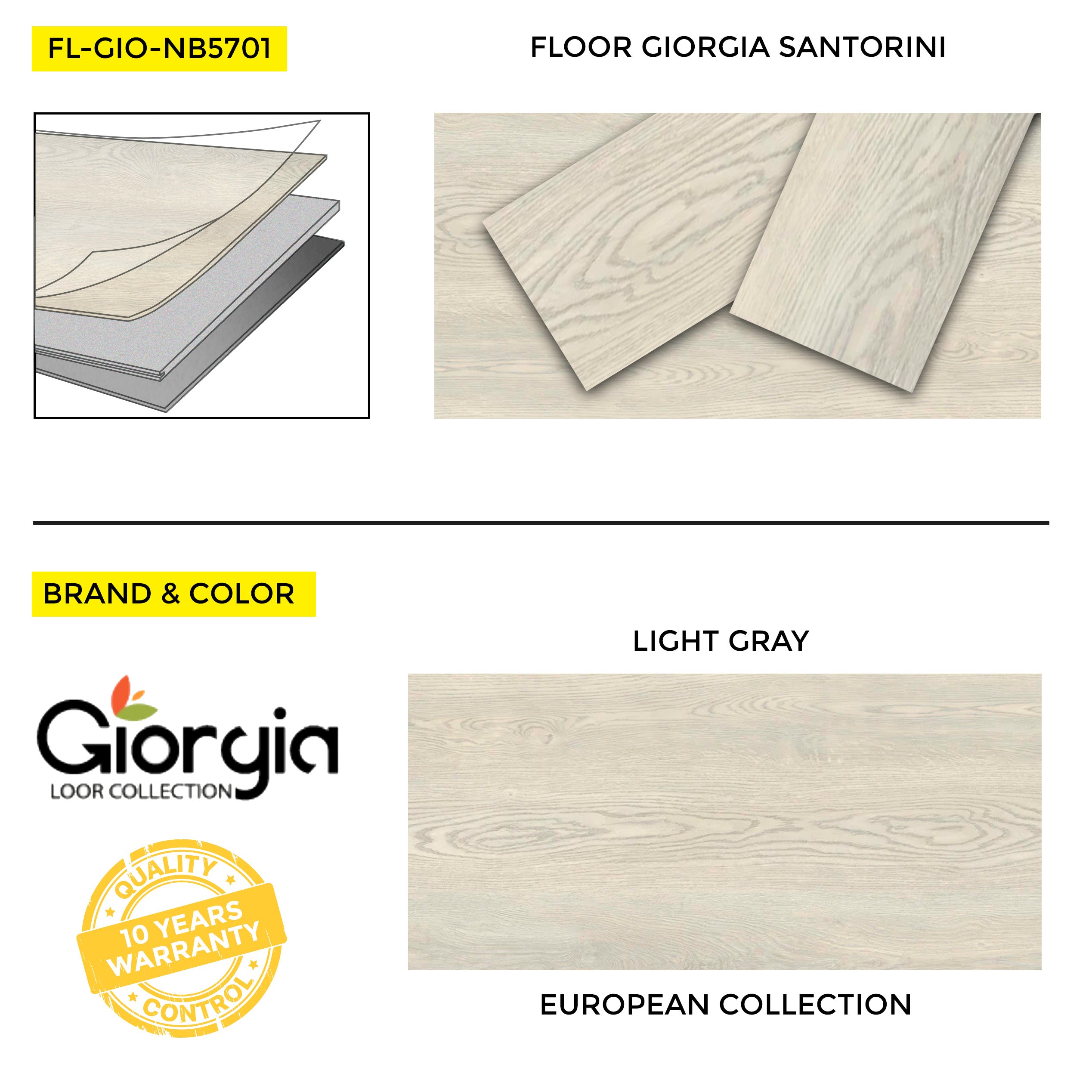 Vinyl Flooring Giorgia European Collection Santorini, 7" x 48", 20 mil Wear Layer