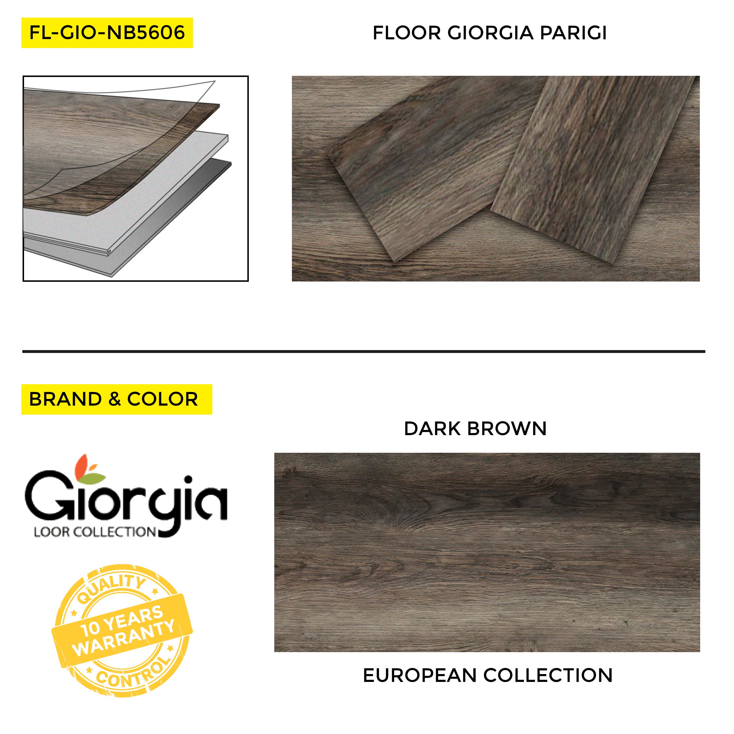 Vinyl Flooring Giorgia European Collection Monaco, 7" x 48", 20 mil Wear Layer