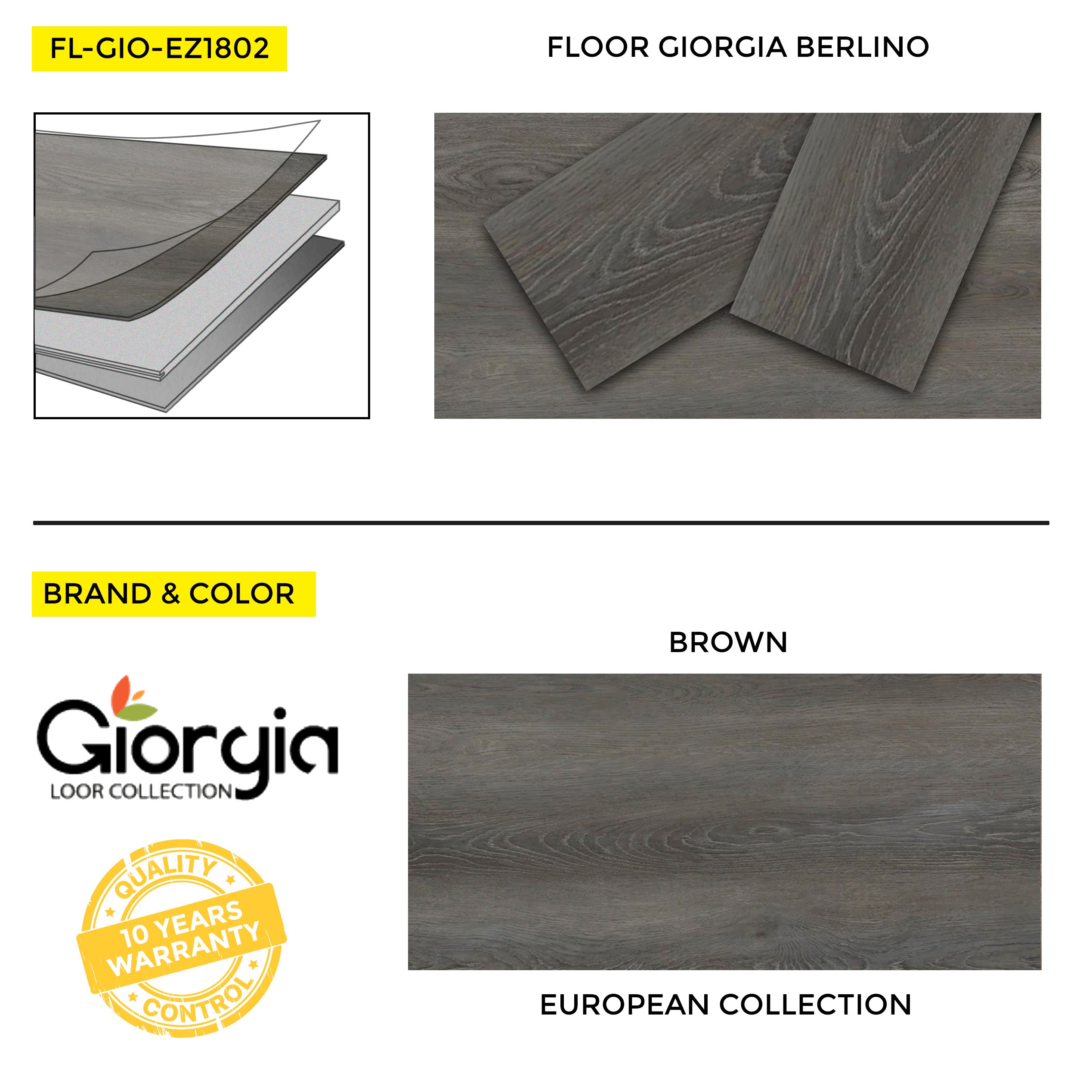 Vinyl Flooring Giorgia European Collection Berlino, 7" x 48", 20 mil Wear Layer