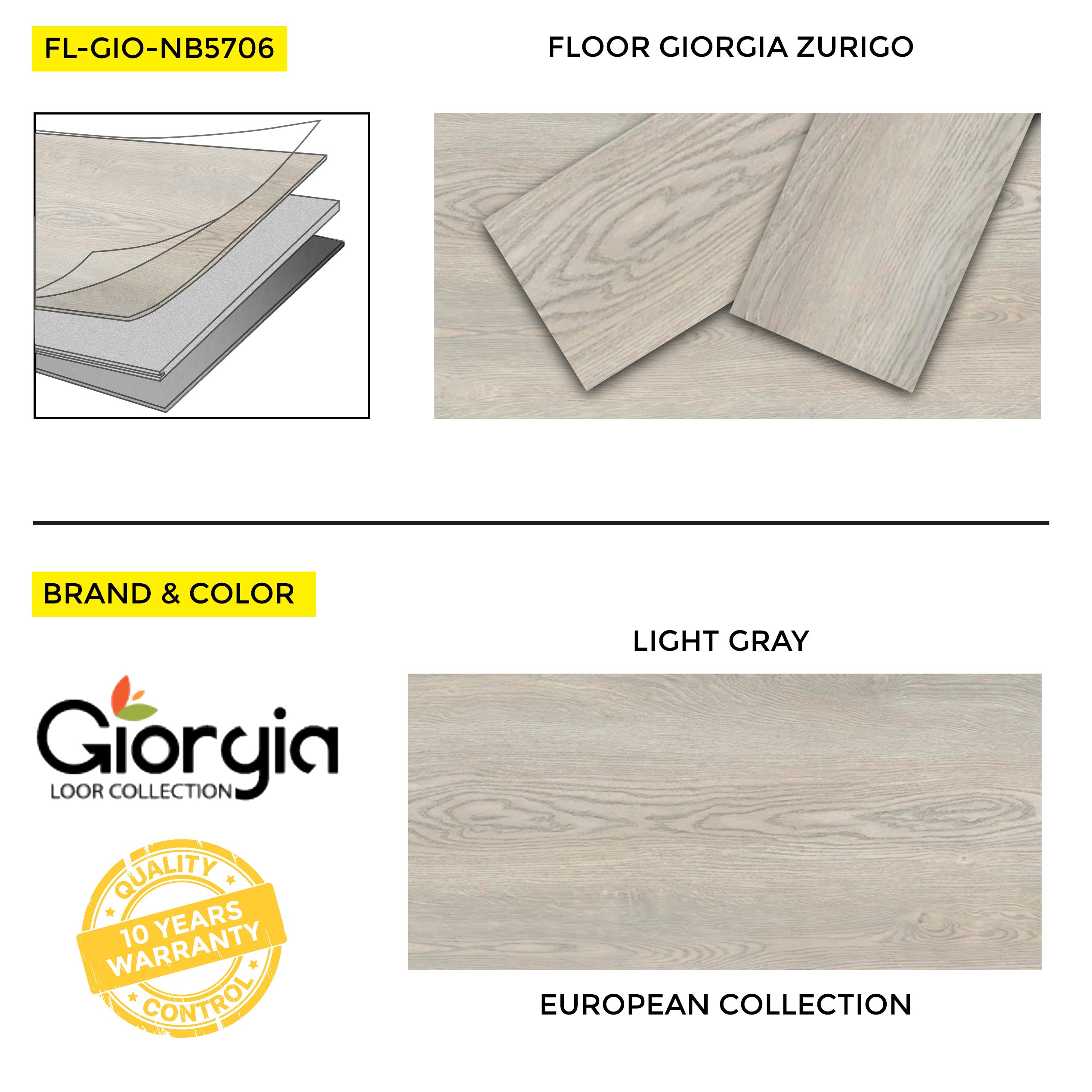 Vinyl Flooring Giorgia European Collection Zurigo, 7" x 48", 20 mil Wear Layer