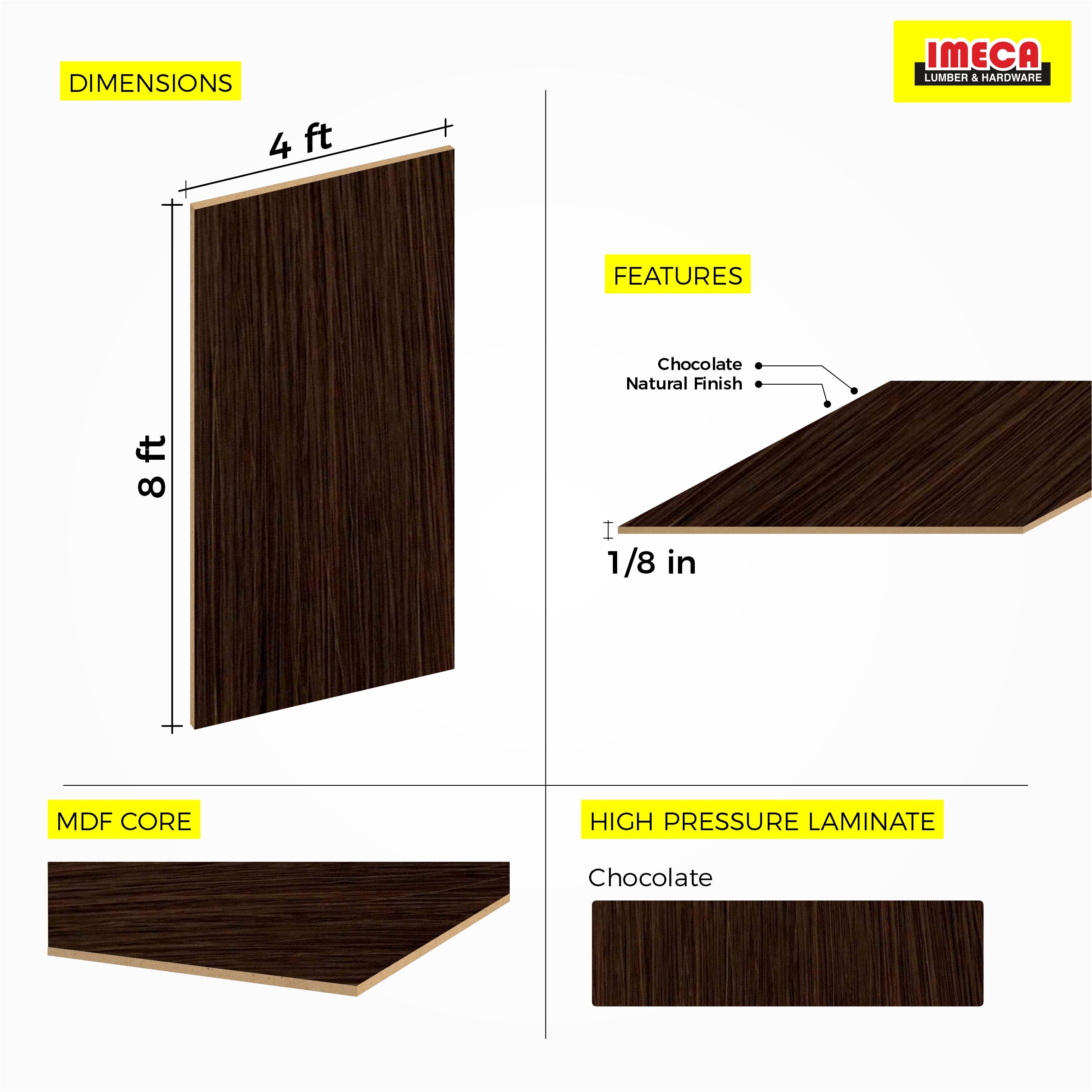 Chocolate Hardboard MDF, 1 Side (1/8 in x 4 ft x 8 ft)
