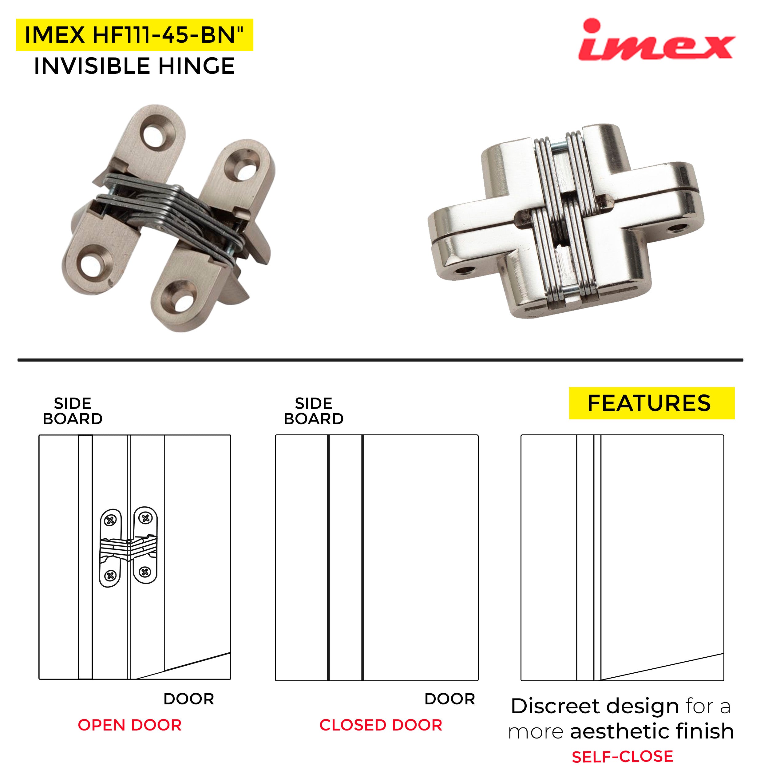 Invisible Hinge 45mm W/O Screw B-Nickel