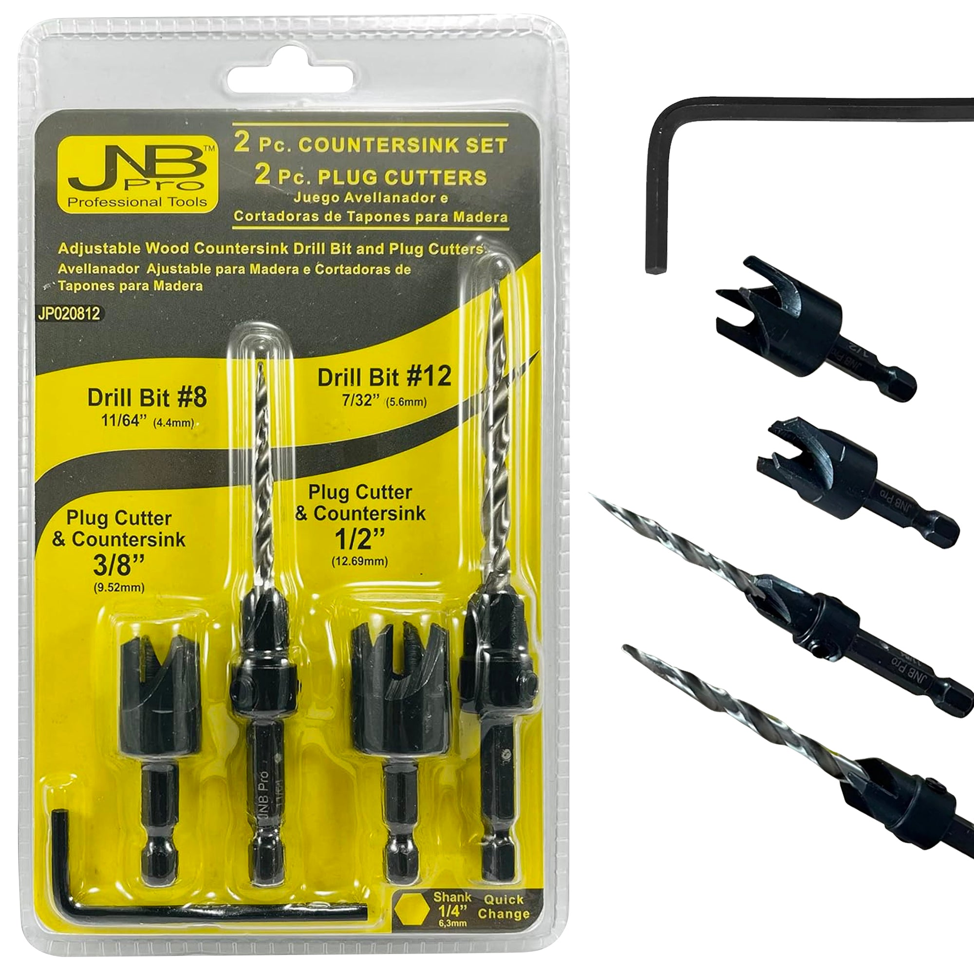 Countersink:4 Pc - 2 Countersink #8, #12 & 2 Plug Cutters 3/8" & 1/2"