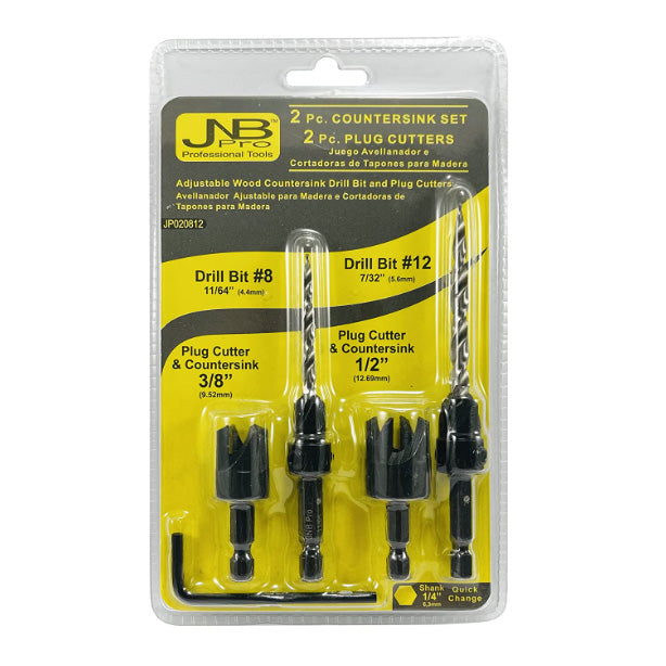Countersink:4 Pc - 2 Countersink #8, #12 & 2 Plug Cutters 3/8" & 1/2"