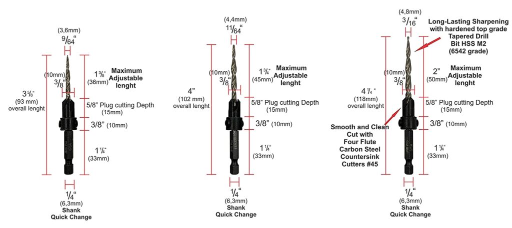 Countersink:3 Pc Pro Set- #6, #8, #10 Countersink Drill Bit