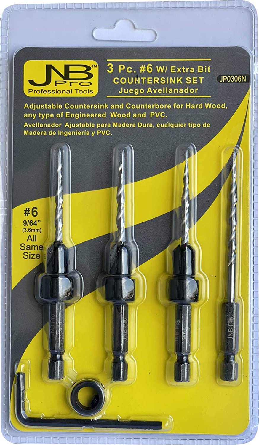 Countersink:3 Pc Pro Set #6 With Extra Bit Countersink Drill Bit