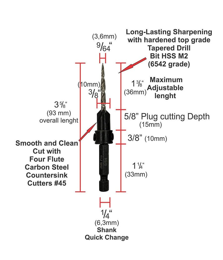 Countersink:3 Pc Pro Set #6 With Extra Bit Countersink Drill Bit