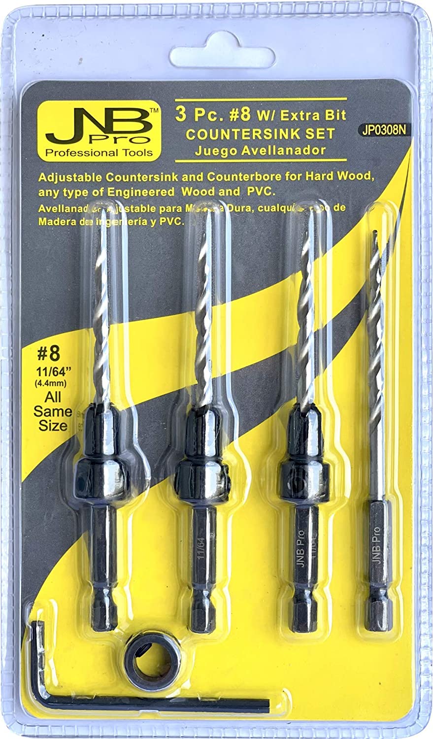 Countersink:3 Pc Pro Set #8 with extra bit Countersink Drill Bit