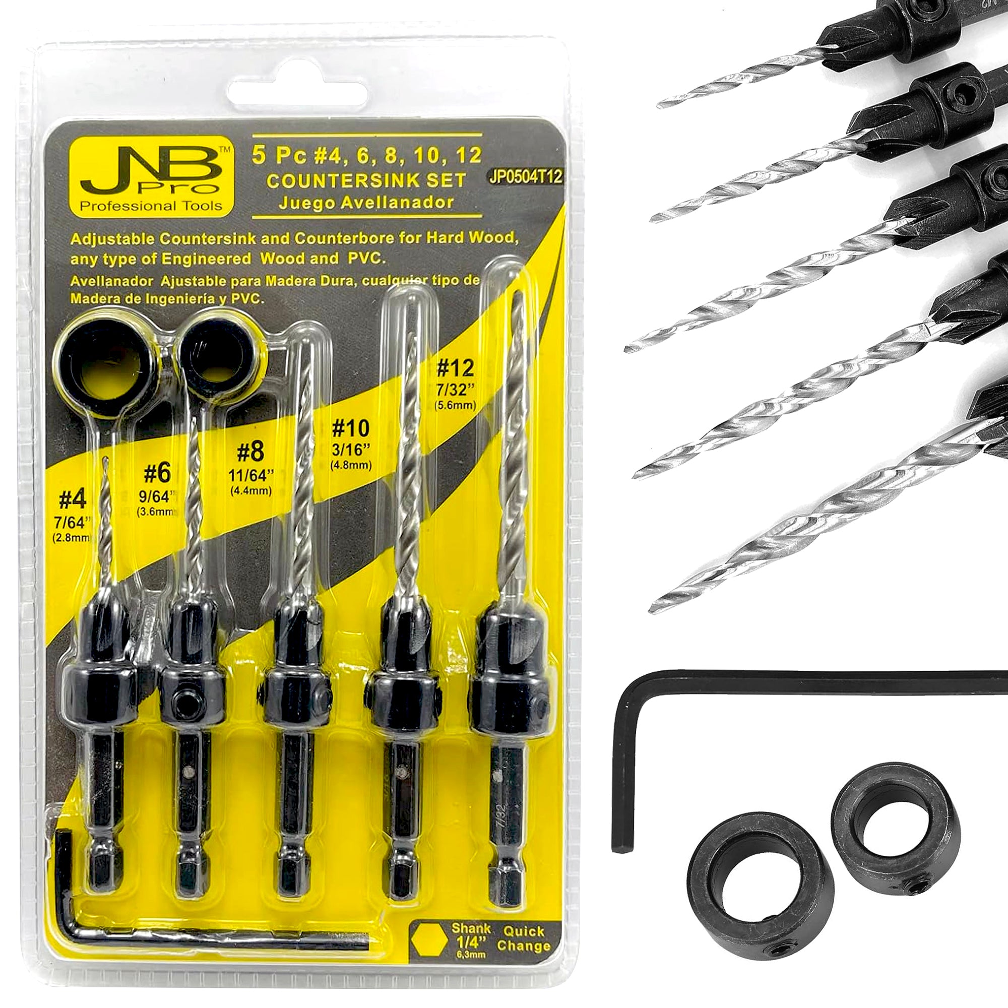 Countersink:5 Pc Pro Set  #4 #6 #8 #10 #12 Countersink Drill Bit