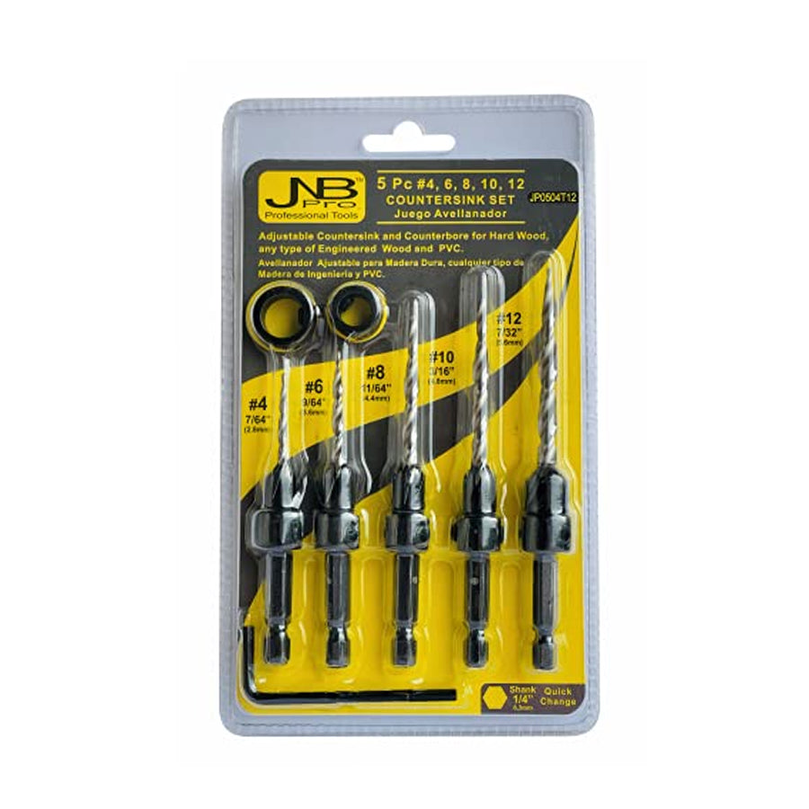 Countersink:5 Pc Pro Set  #4 #6 #8 #10 #12 Countersink Drill Bit
