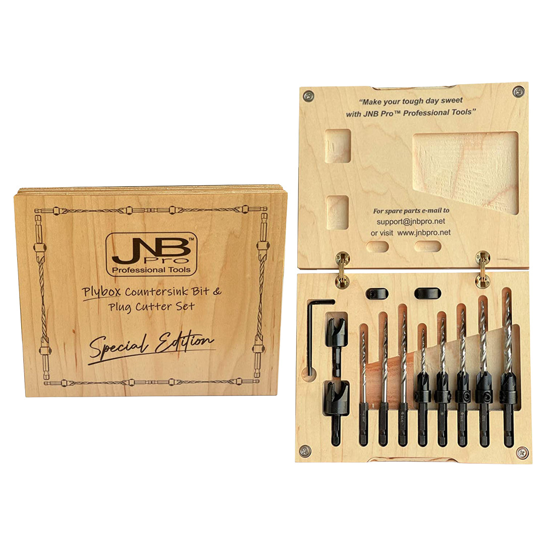 JNB Countersink & Wood Plug Cutter Set - 16 Pc (Plybox Special Edition)