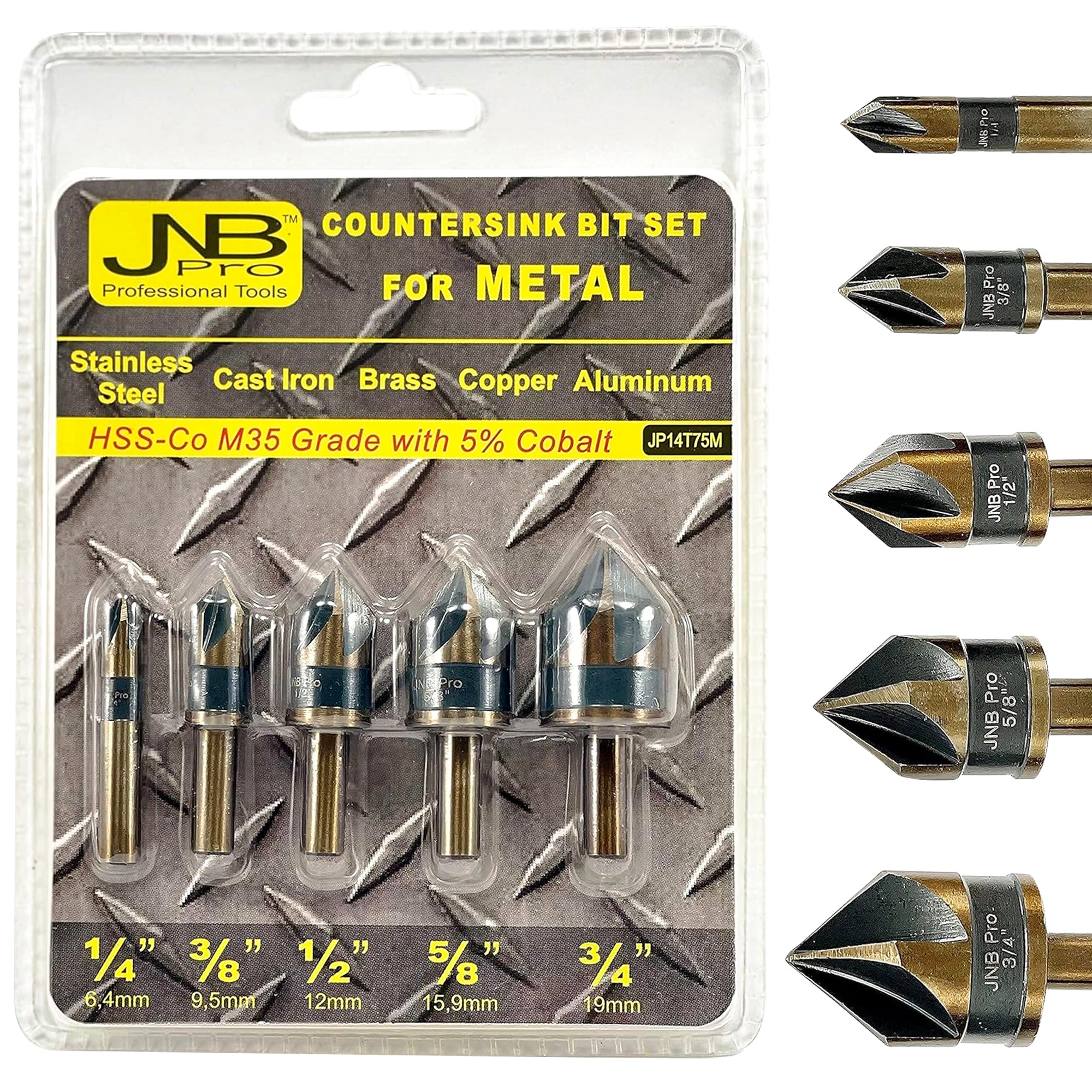 Countersink:5 Pc Pro Set Countersink For Metal