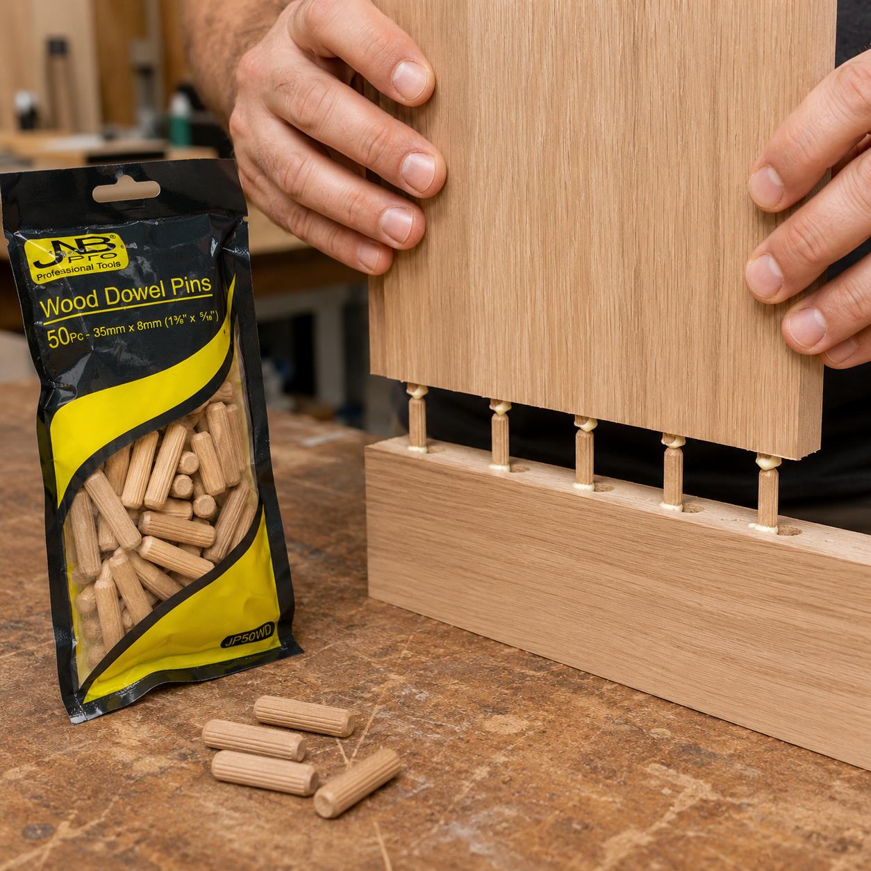 JNB Fluted Hardwood Dowel Pins 35mm x 8mm - 50 Pc