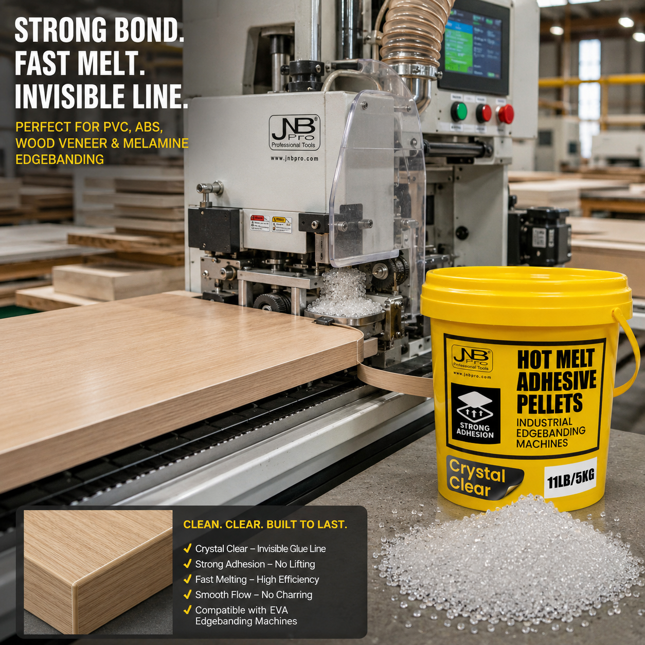 JNB Crystal Clear EVA Hot Melt Edgebanding Glue - 5 kg (11 lb)