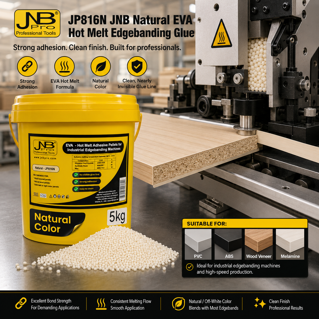 JNB Natural EVA Hot Melt Edgebanding Glue - 5 kg (11 lb)