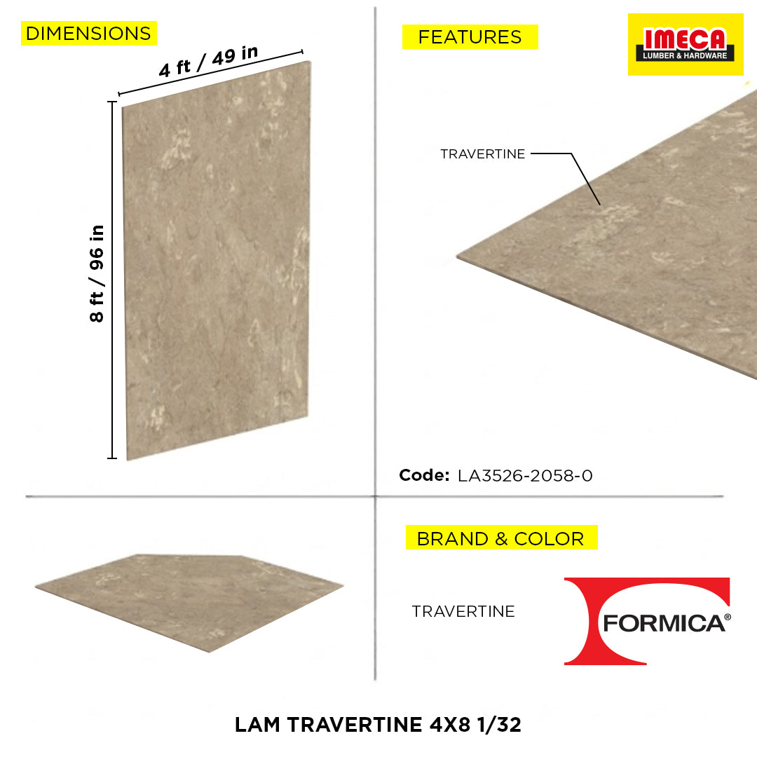 LAM TRAVERTINE 4X8 1/32 ( FORMICA )