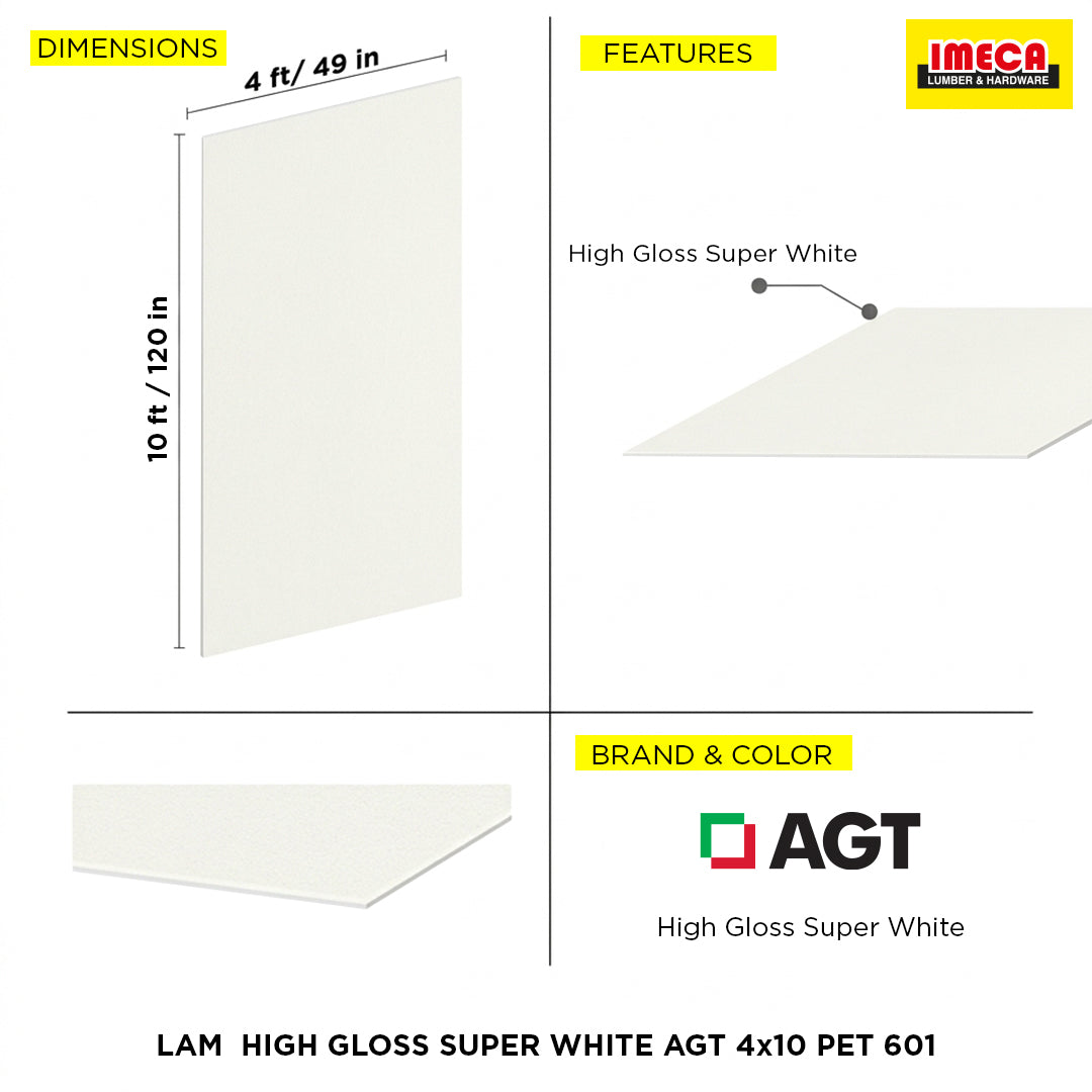 LAM  HIGH GLOSS SUPER WHITE AGT 4x10 PET 601