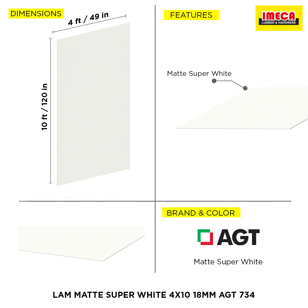 LAM MATTE SUPER WHITE 4X10 18MM AGT 734