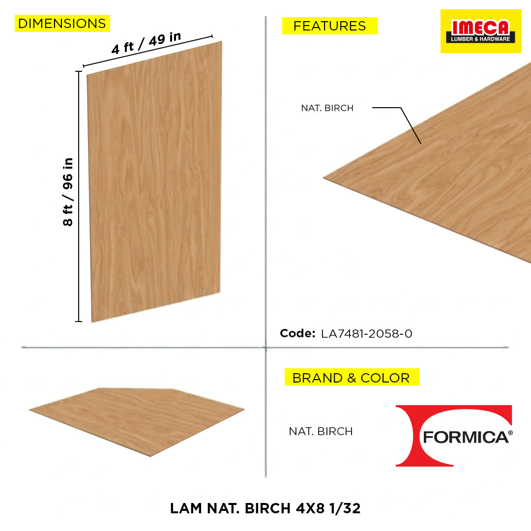 LAM NAT. BIRCH 4X8 1/32