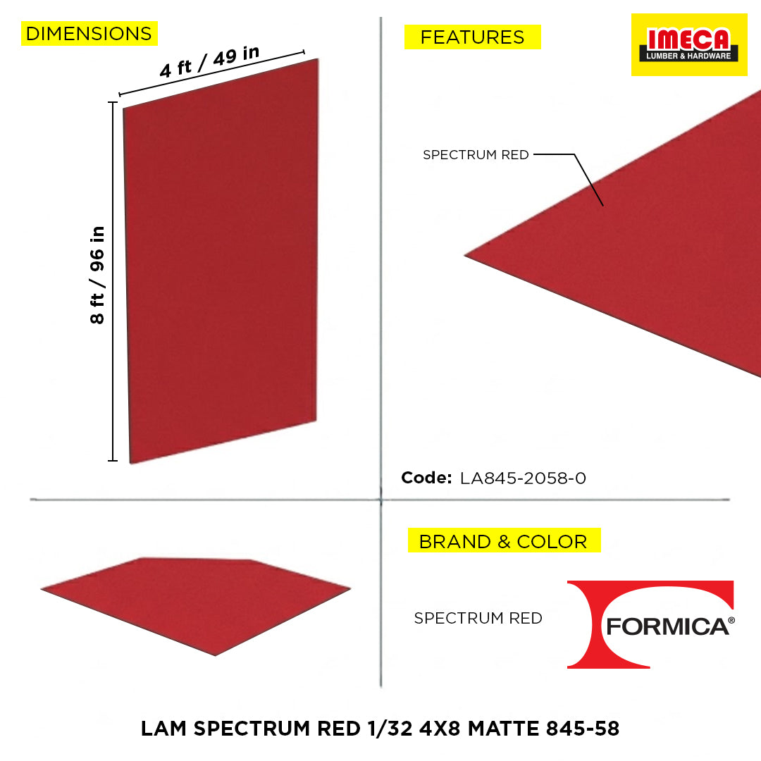 Blueprint LA845-2058-0 - Formica Spectrum Red 4x8 1/32