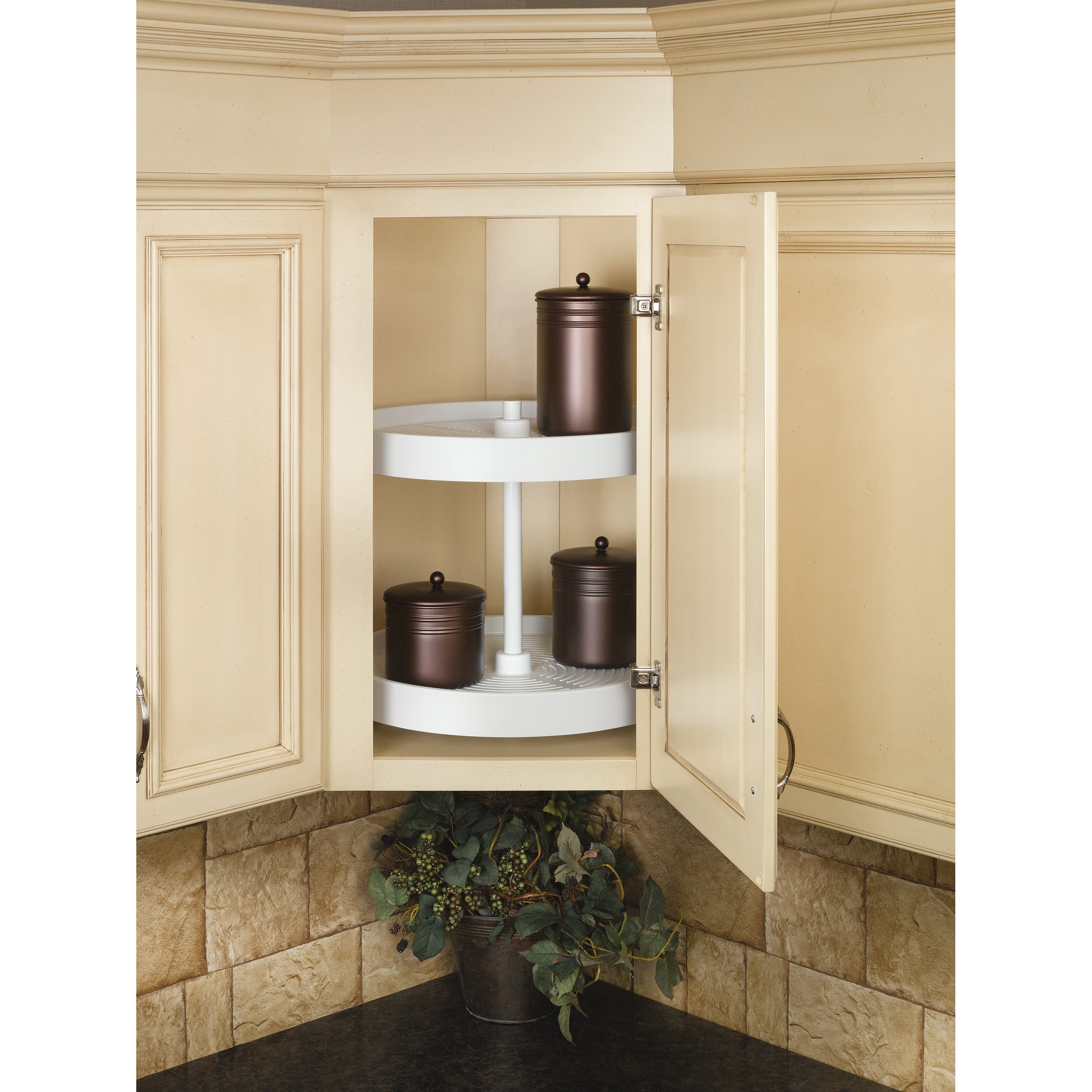 18 in White Polymer Full Circle Lazy Susans 2-Shelf White  18 in (457 mm) W x 18 in (457 mm) D x 17.38 in (441 mm) H