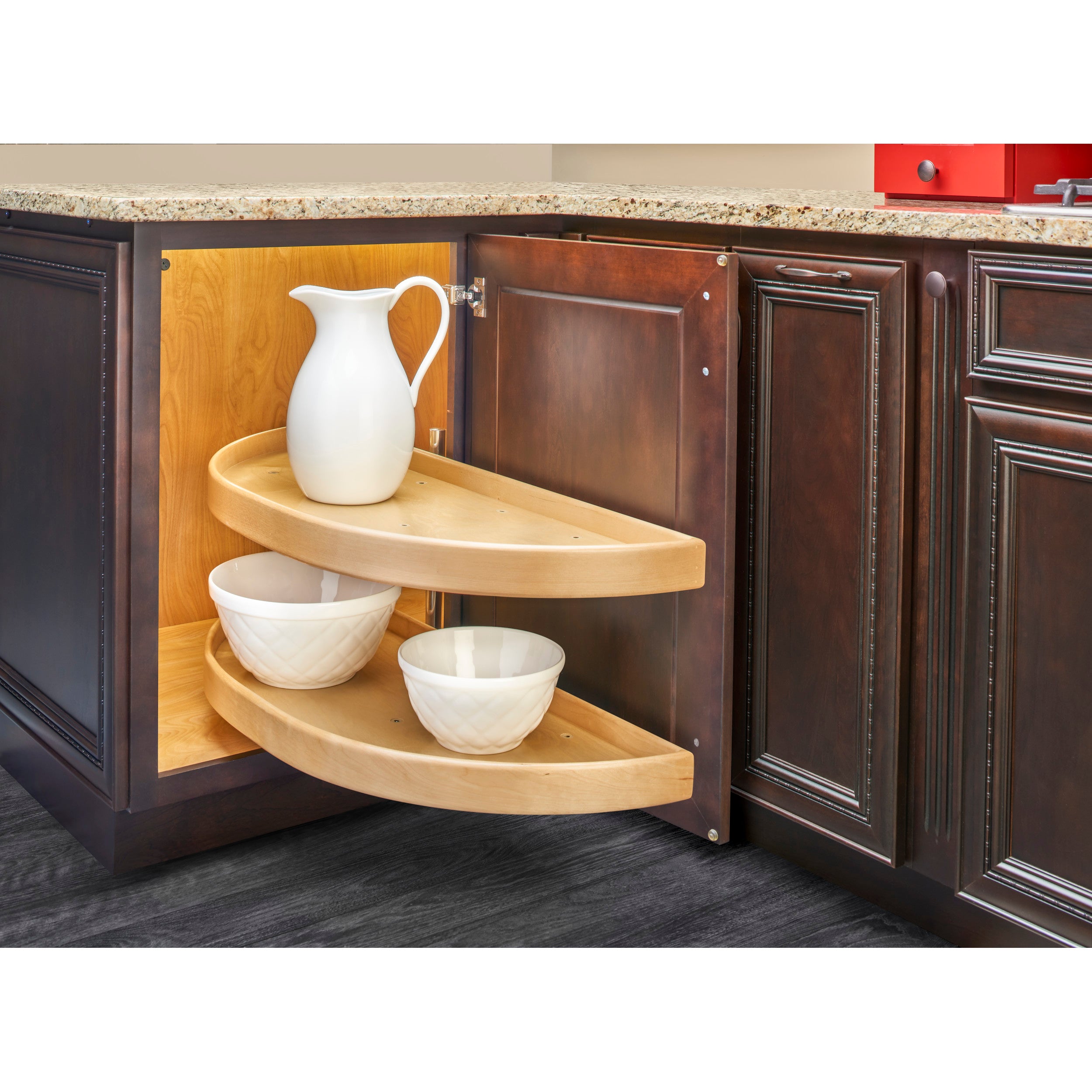 38 in Natural Wood Two-Tier Half-Moon Lazy Susans Natural  38 in (965 mm) W x 17.13 in (435 mm) D x 16 in (406 mm) H