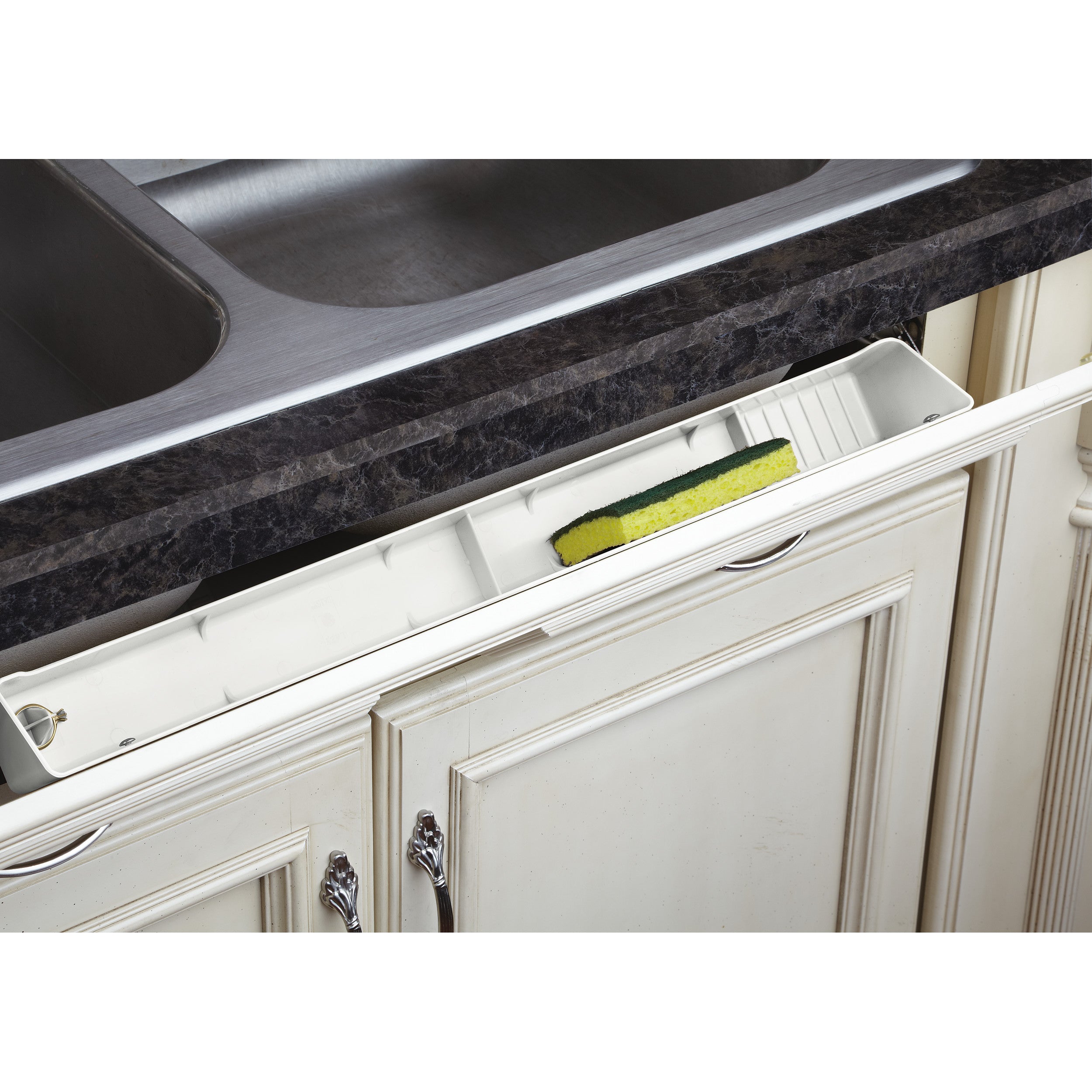 22 in White Polymer Lazy Daisy Tip-Out Tray White  22 in (559 mm) W x 2.13 in (54 mm) D x 3.81 in (97 mm) H