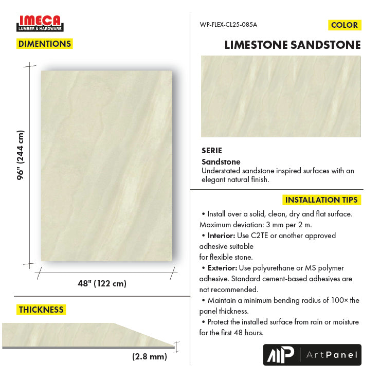 FLEXIBLE WALL PANEL SANDSTONE LIMESTONE 48X96" 2.8MM