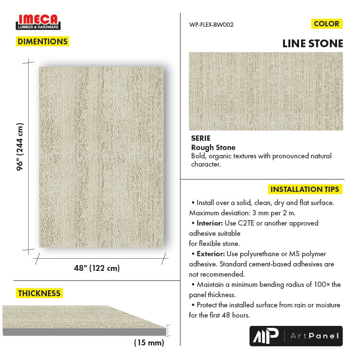 FLEXIBLE WALL PANEL LINE STONE 48X96" 8MM
