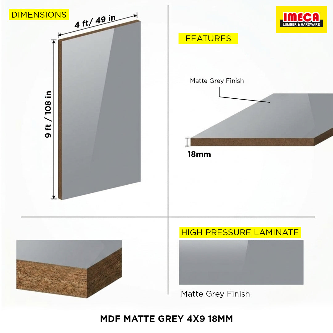 MDF MATTE GREY 4X9 18MM