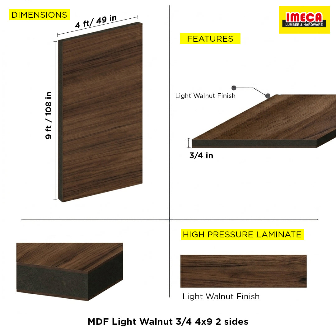 MDF Light Walnut 3/4 4x9 2 sides