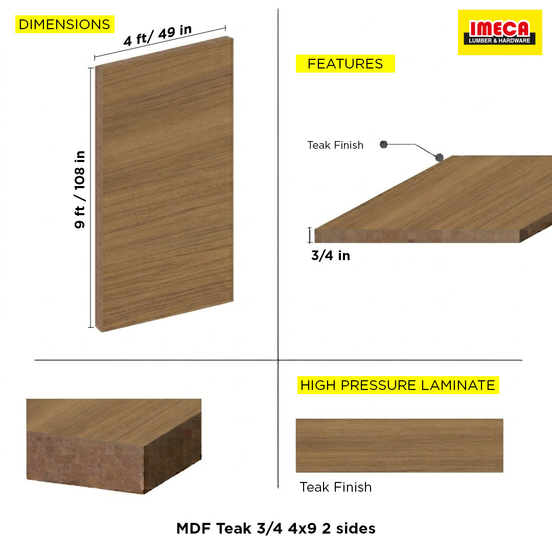MDF Teak 3/4 4x9 2 sides