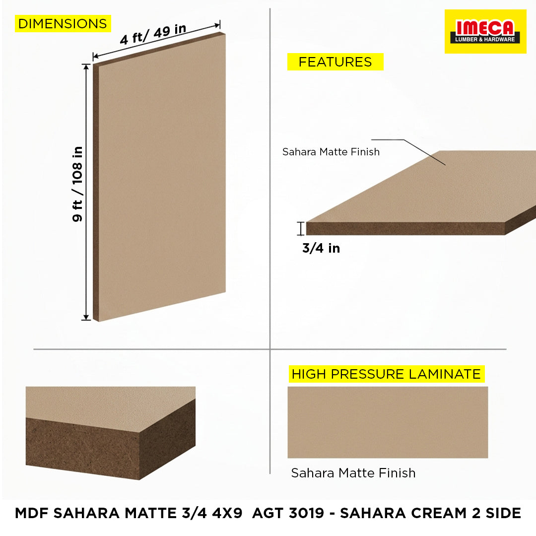 MDF SAHARA MATTE 3/4 4X9  AGT 3019 - SAHARA CREAM 2 SIDE
