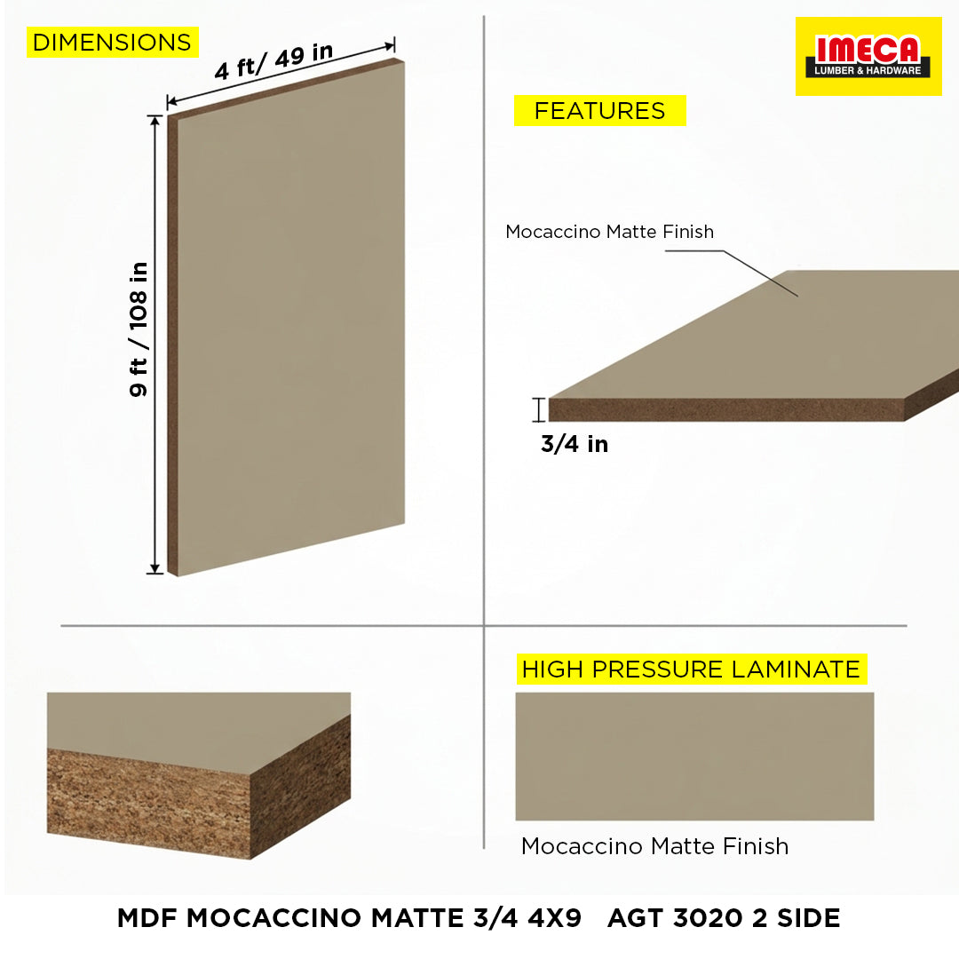 MDF MOCACCINO MATTE 3/4 4X9   AGT 3020 2 SIDE