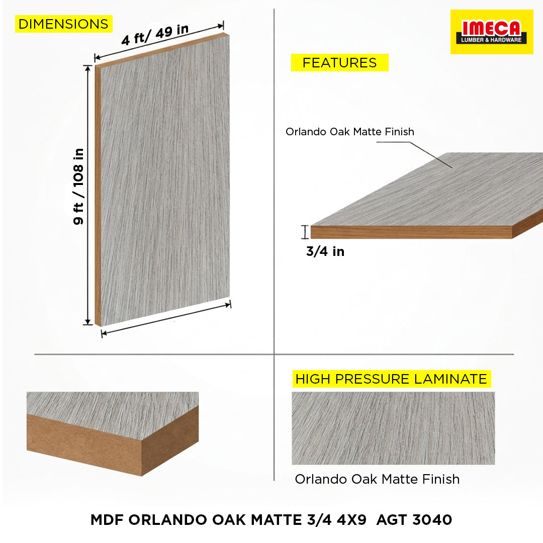 MDF ORLANDO OAK MATTE 3/4 4X9  AGT 3040