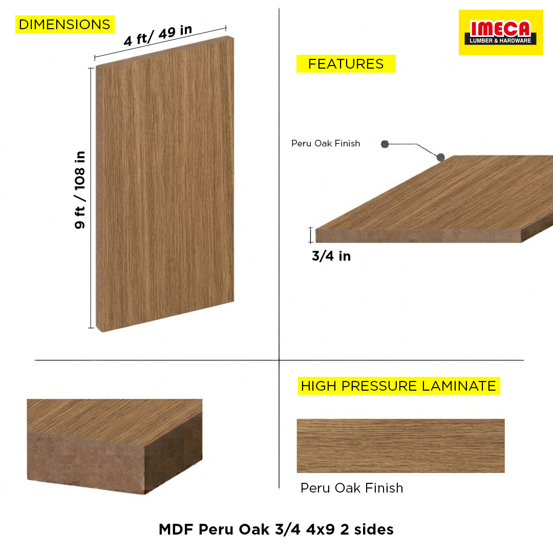 MDF Peru Oak 3/4 4x9 2 sides