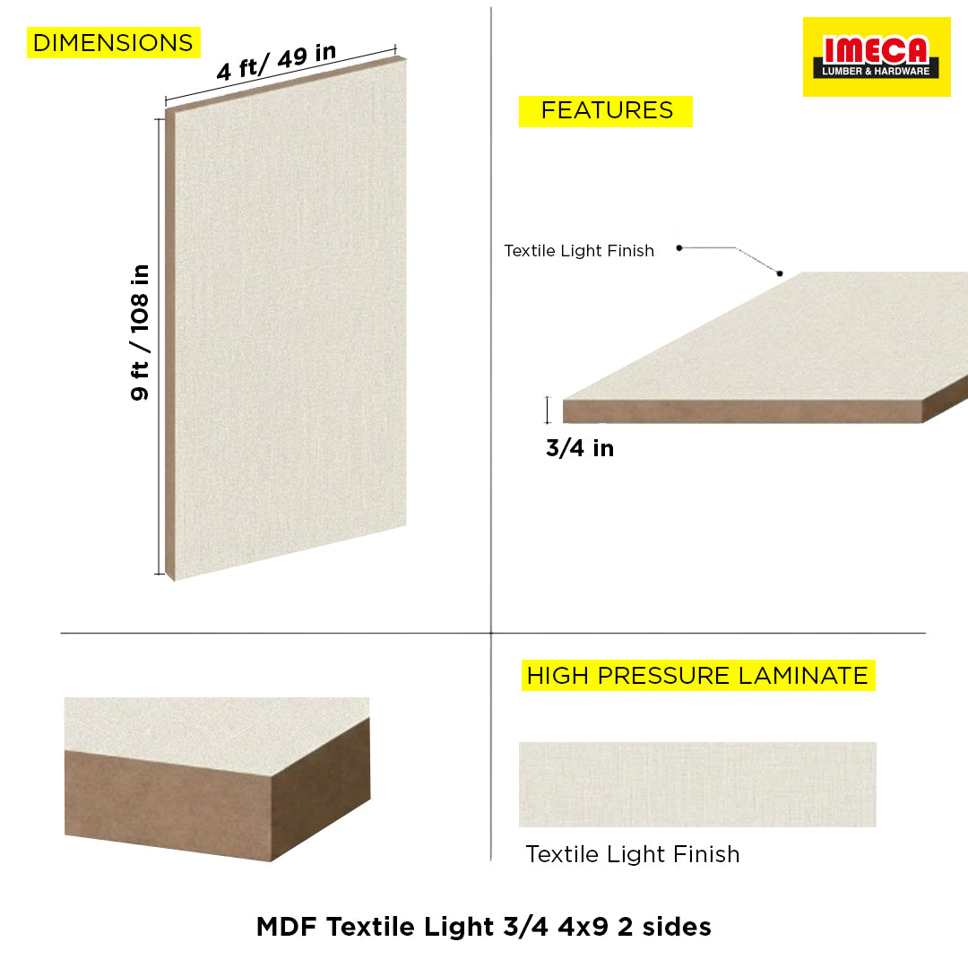 MDF Textile Light 3/4 4x9 2 sides
