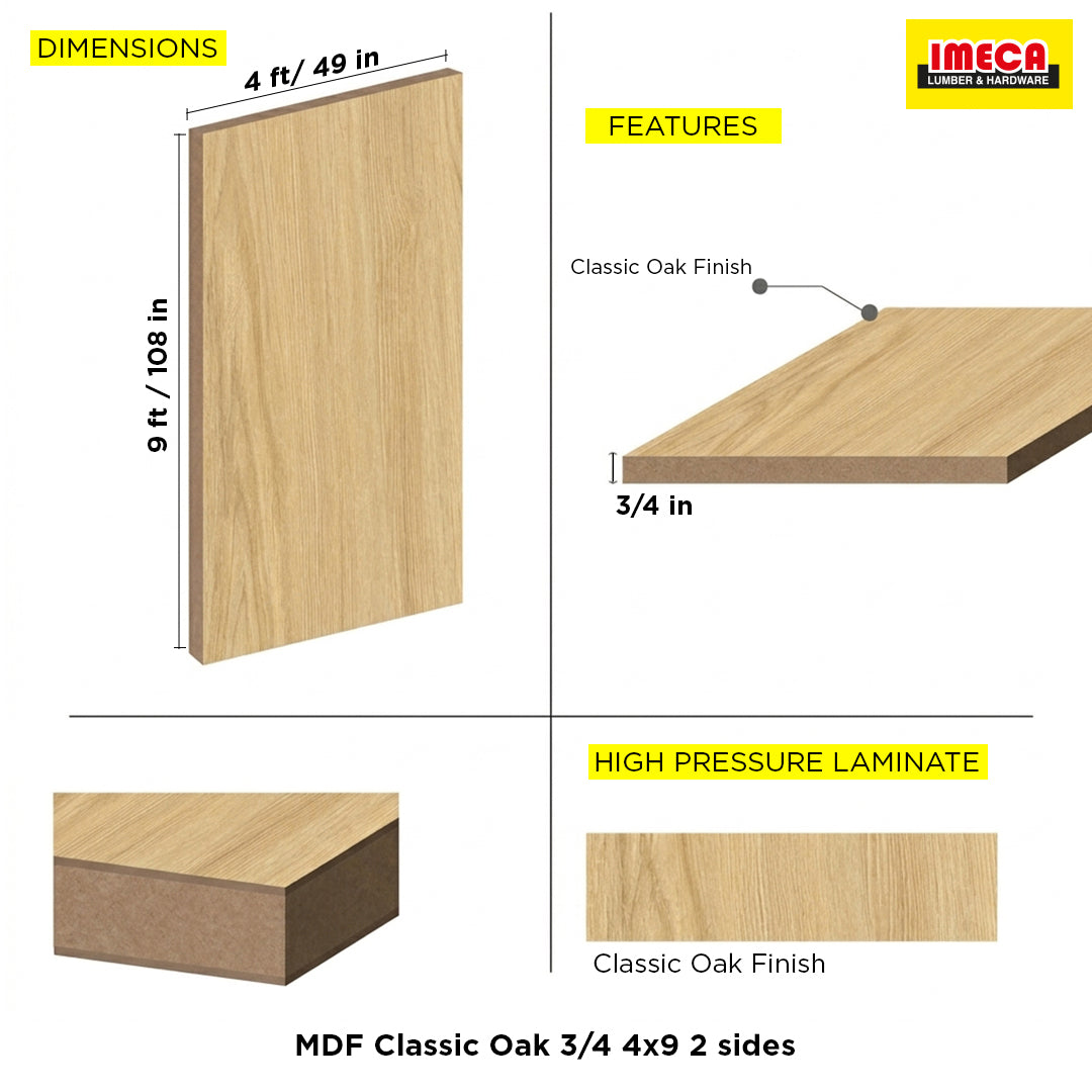 MDF Classic Oak 3/4 4x9 2 sides – Imeca.com