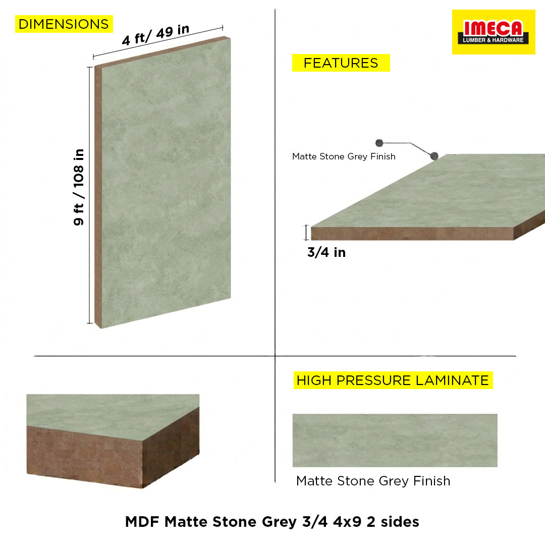 MDF Matte Stone Grey 3/4 4x9 2 sides
