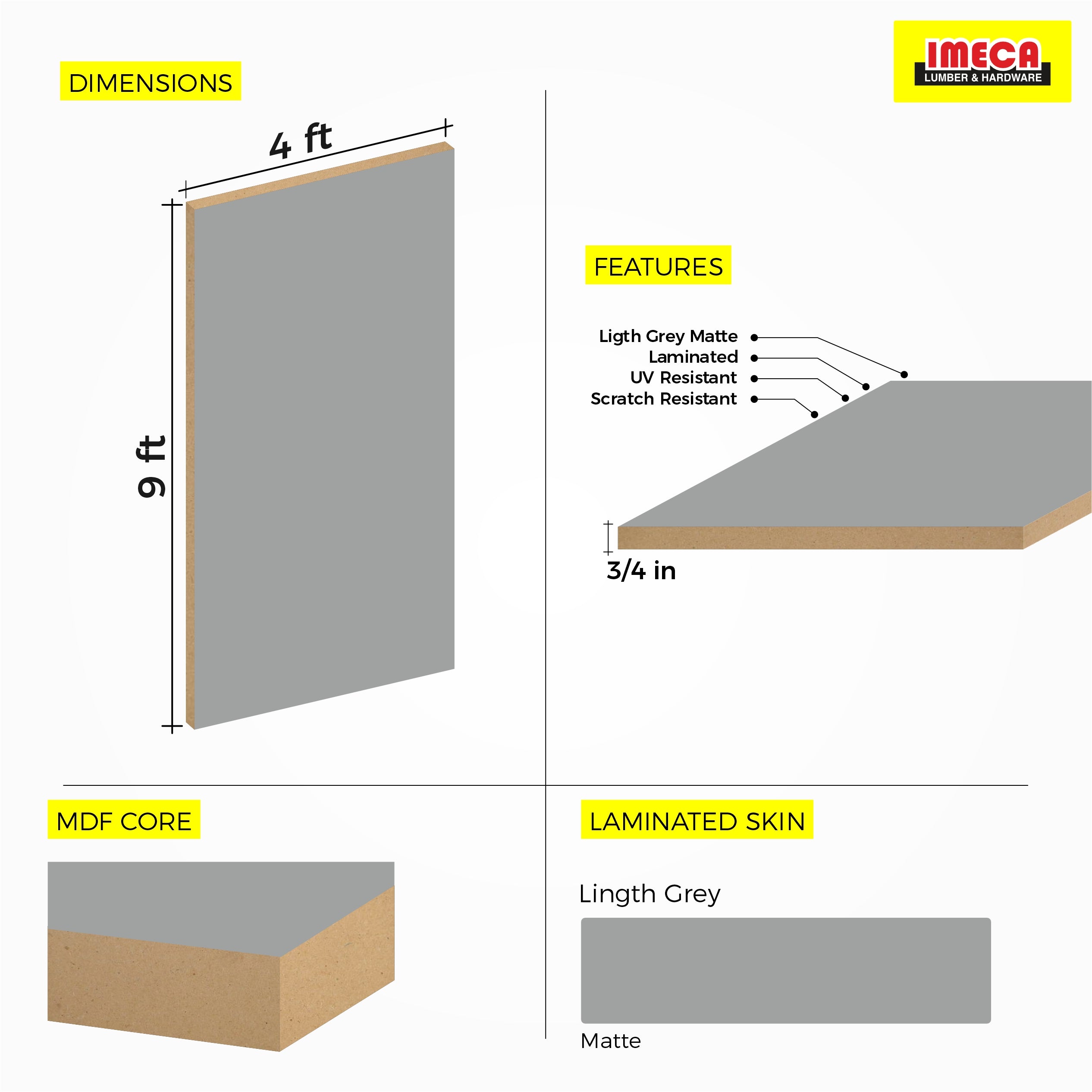 MDF Light Grey Matte (3/4 in. 4 ft x 9 ft)
