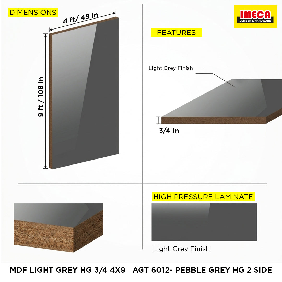 MDF LIGHT GREY HG 3/4 4X9   AGT 6012- PEBBLE GREY HG 2 SIDE